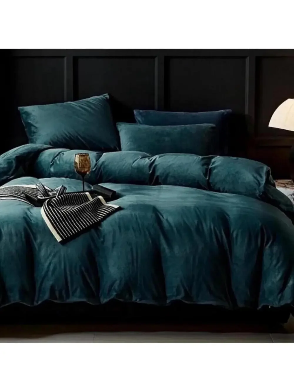 🆕 QUEEN Velvet Duvet Bedding Set Cover Blue Green Velour Warm Rich Luxury Cozy